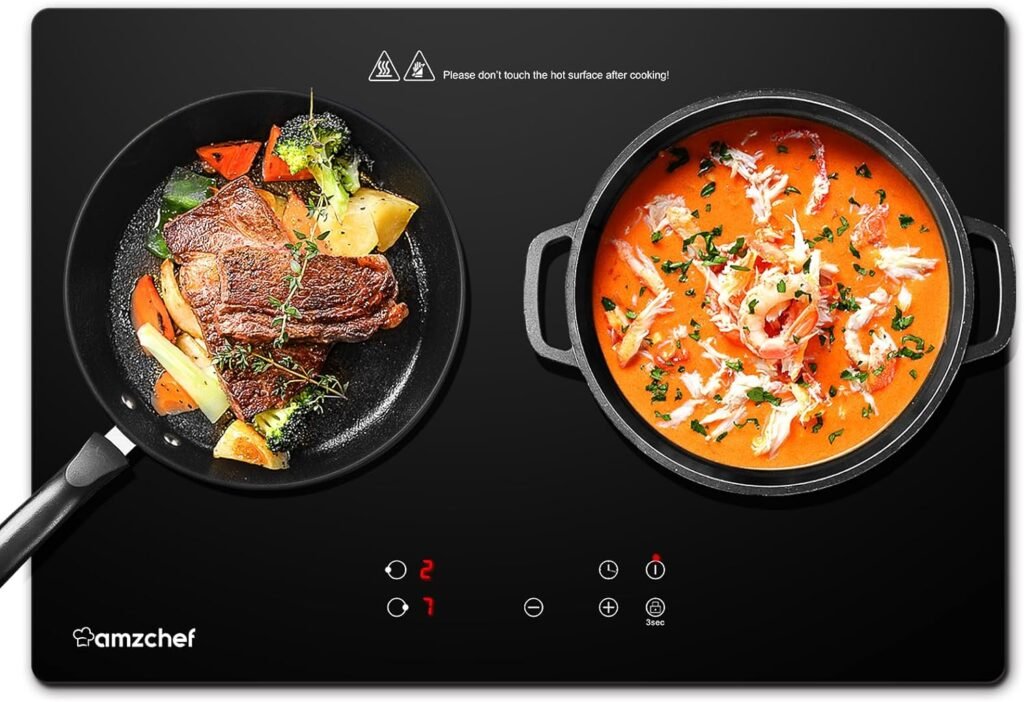 Double Induction Cooktop AMZCHEF Induction Stove Top 2 Burners for RV, Built-in Electric Cooktops With 9 Power Levels, Sensor Touch, 99-min Timer, Safety Lock, Ceramic Glass, 120V, Shared 1800W