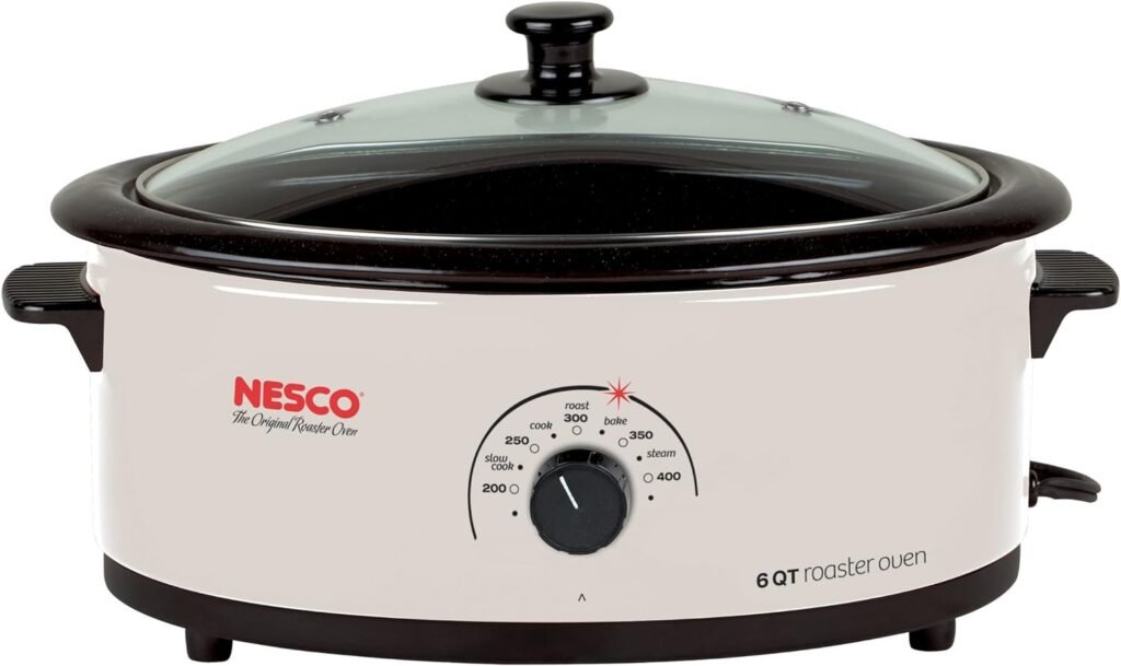 Nesco 4816-14G-30 6-Quart Roaster Oven with Glass Lid, Non-Stick Cookwell, Ivory