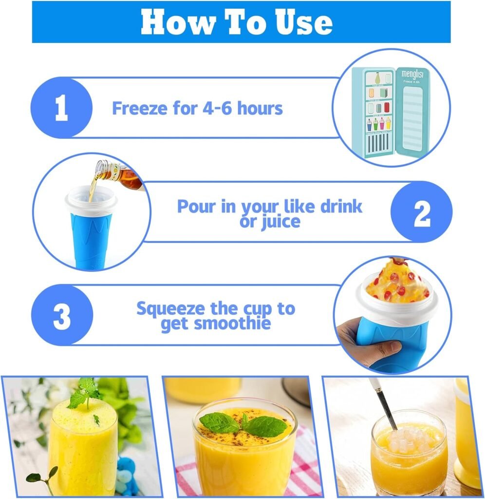 QwayHome 2PC Slushie Maker Cup,DIY Frozen Magic Slushy Cup,Double Layers Silica Smoothie Pinch Ice Cup,Quick Cooling Cup Homemade Milk Shake Ice Cream Maker (Blue+Green)