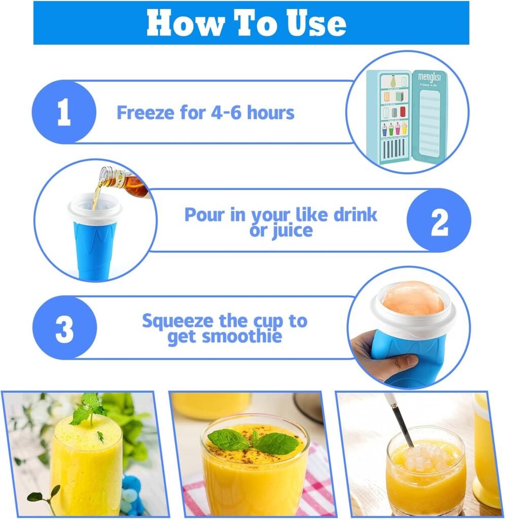 QwayHome 2PC Slushie Maker Cup,DIY Frozen Magic Slushy Cup,Double Layers Silica Smoothie Pinch Ice Cup,Quick Cooling Cup Homemade Milk Shake Ice Cream Maker (Blue+Green)